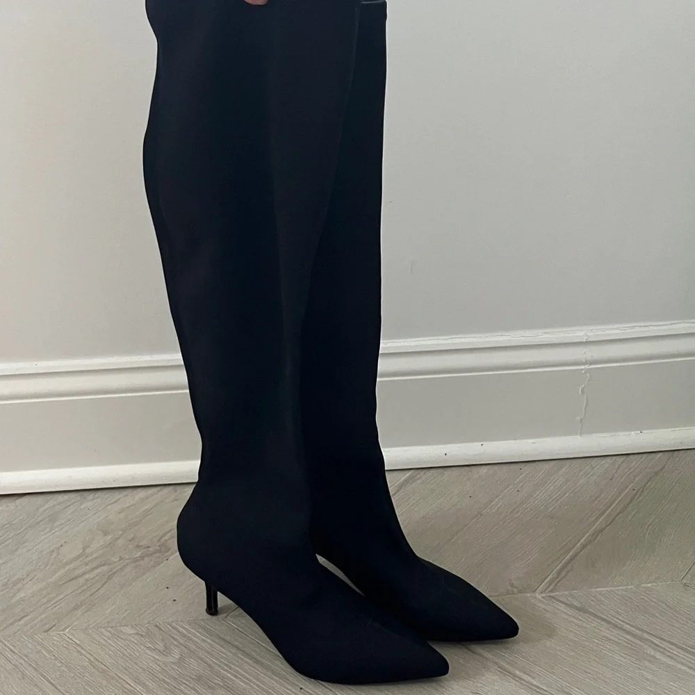 {{Charles David}} Aerin Neoprene OTK Black Boots - Picture 2 of 5